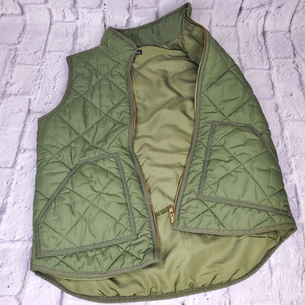 J. Crew Mercantile Womens Quilted Puffer Vest Sz XS Olive Green Full Zip VGC - Picture 3 of 10